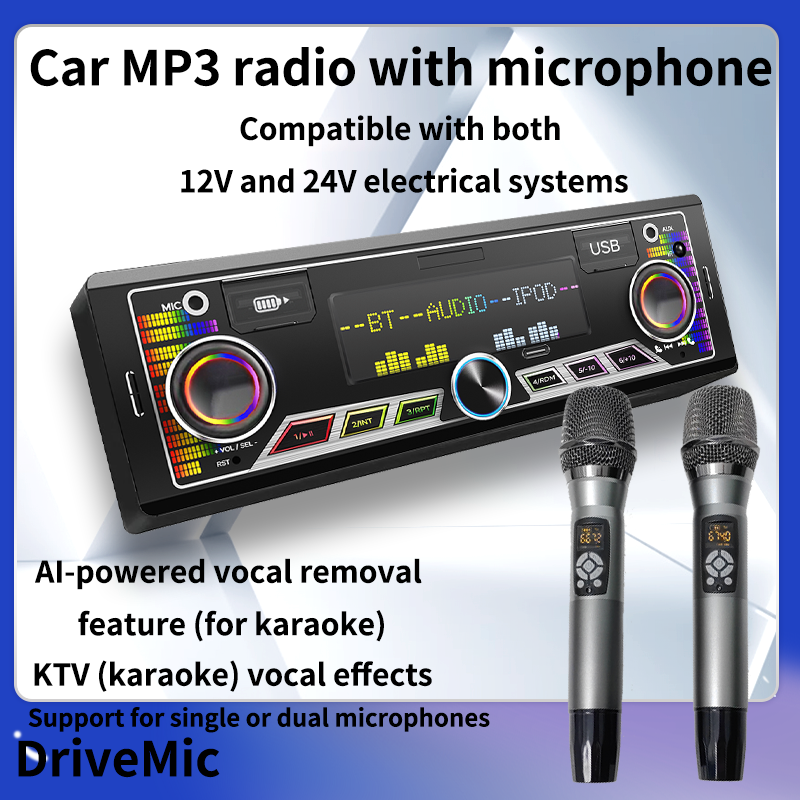Car MP3 radio with microphone Compatible with both  12V and 24V electrical systems