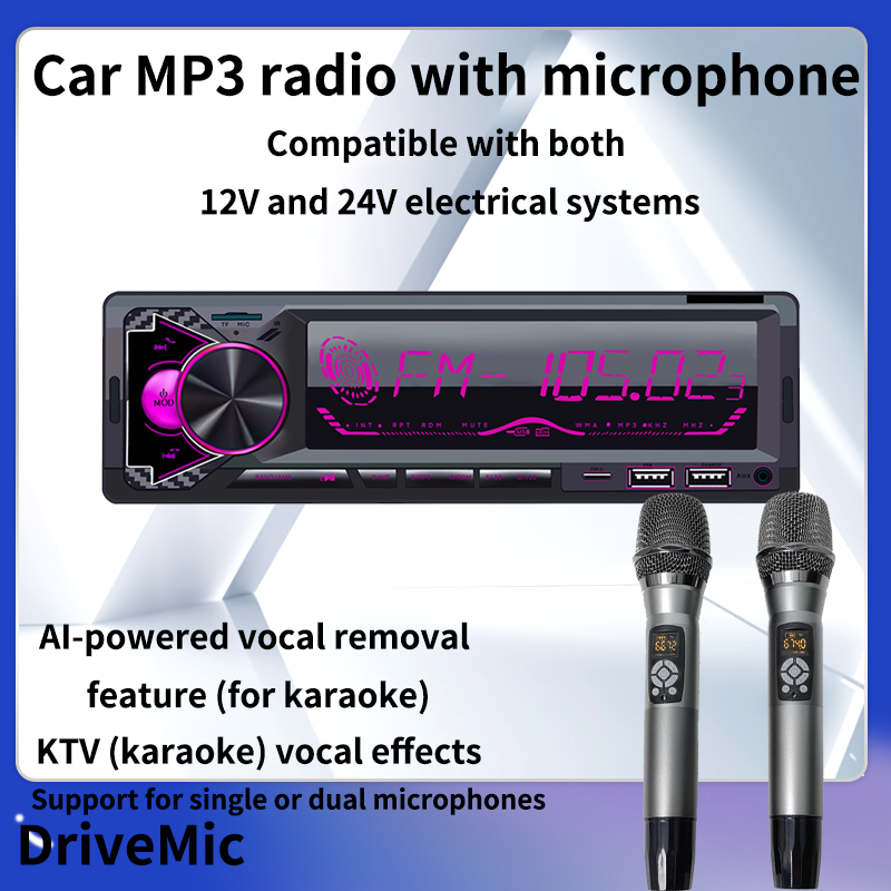 Car MP3 radio with microphone Compatible with both 12V and 24V electrical systems